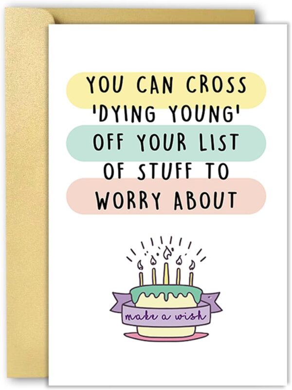 OJsensai Naughty Getting Older Birthday Card for Him Her, Funny Old Age Birthday Gift Ideas for Women Men, Happy Bday Card for Mom Dad, Cross off Dying Young - Image 2