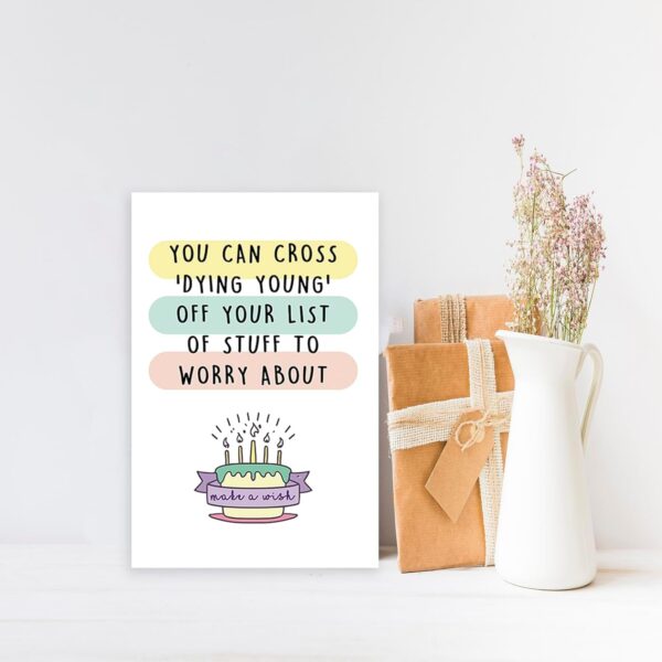 OJsensai Naughty Getting Older Birthday Card for Him Her, Funny Old Age Birthday Gift Ideas for Women Men, Happy Bday Card for Mom Dad, Cross off Dying Young - Image 7