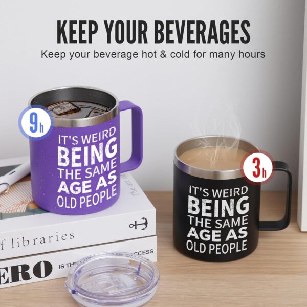 NOWWISH Birthday Gifts for Women - It's Weird Being The Same Age As Old People Coffee Mug - Funny Valentines Day Gifts for Her Mom, Wife, Grandma, Best Friend on Mothers Day (14oz, Purple) - Image 3