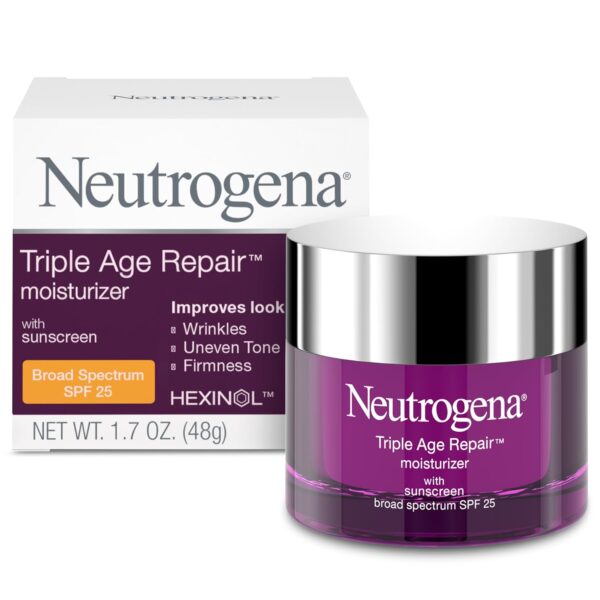 Neutrogena Triple Age Repair Anti-Aging Daily Facial Moisturizer with SPF 25 Sunscreen & Vitamin C, Firming Anti-Wrinkle Face & Neck Cream for Dark Spots, Glycerin & Shea Butter, 1.7 oz - Image 2