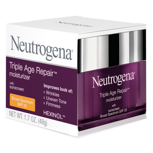 Neutrogena Triple Age Repair Anti-Aging Daily Facial Moisturizer with SPF 25 Sunscreen & Vitamin C, Firming Anti-Wrinkle Face & Neck Cream for Dark Spots, Glycerin & Shea Butter, 1.7 oz - Image 8