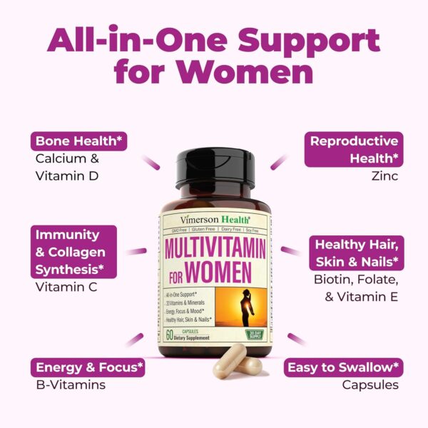 Multivitamin for Women - Womens Multivitamin & Multimineral Supplement for Energy, Mood, Hair, Skin & Nails - Womens Daily Multivitamins A, B, C, D, E, Zinc, Calcium & More. Women's Vitamins Capsules - Image 6