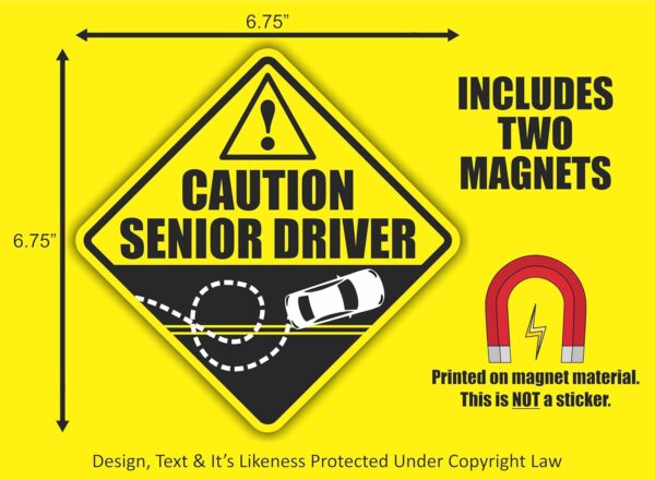 2 Funny Prank Caution Senior Driver Car Magnet Sign Gag Gifts for Elderly Women, Men, New Drivers & Student Drivers, Great Joke Gift for Over 40 & 50 Year Old People & Other UFO Driving Life Forms - Image 4