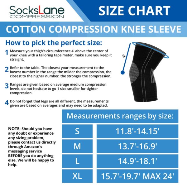 SocksLane Cotton Compression Knee Sleeves - 2 Support Braces for Arthritis, Meniscus Tear, Joint Pain Relief, Circulation, Swelling, ACL MCL, Post-surgery Recovery - Soft and Comfortable Men & Women - Image 3