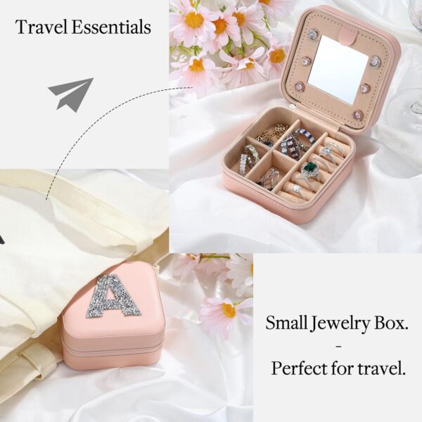 Gift for Women Teen Girls - Pink Travel Jewelry Case Organizer Initial Small Jewelry Box Custom Personalized Birthday Gift Women Her A, Travel Essentials, Mothers Day Gift - Image 5