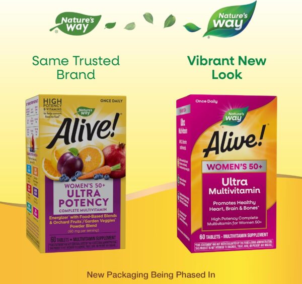 Nature’s Way Alive! Women’s 50+ Ultra Potency Complete Multivitamin, High Potency Formula, Promotes Healthy Heart, Brain, Bones*, Gluten-Free, 60 Tablets (Packaging May Vary) - Image 3