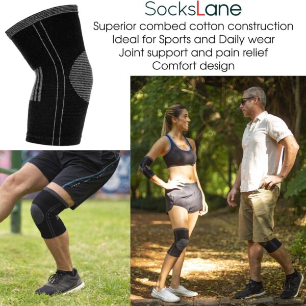 SocksLane Cotton Compression Knee Sleeves - 2 Support Braces for Arthritis, Meniscus Tear, Joint Pain Relief, Circulation, Swelling, ACL MCL, Post-surgery Recovery - Soft and Comfortable Men & Women - Image 5