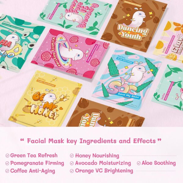 ZealSea Sheet Mask Skin Care (Pack of 14) Beauty Facial Spa Face Mask Birthday Party gifts Women, Men kids Girls - Hydrate, Brighten, Moisturize, Soothe for All Skin Types - Image 3