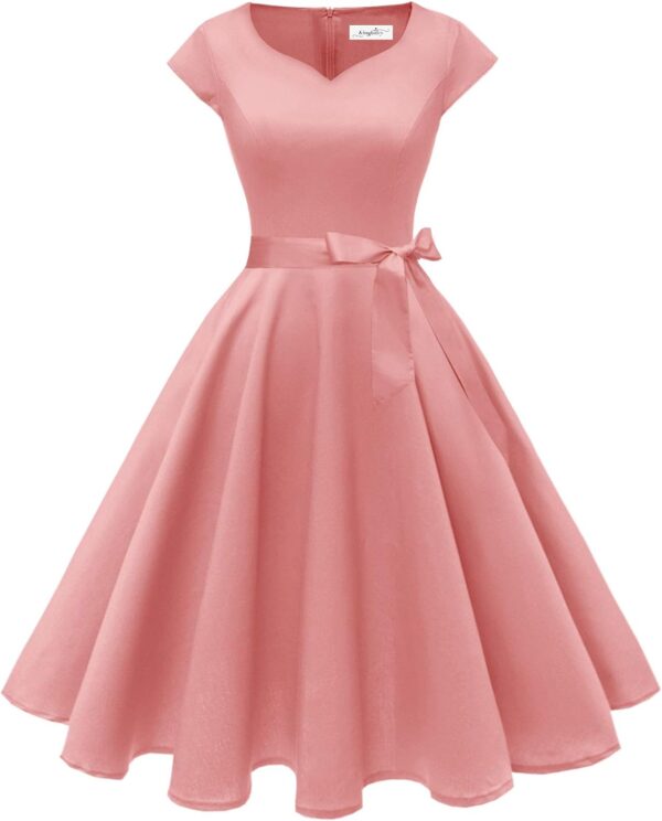 Kingfancy Women Vintage 1950s Dress Retro Cocktail Party Swing Dresses with Cap Sleeves - Image 2