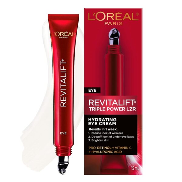 L'Oreal Paris Revitalift Triple Power Anti-Aging Eye Cream Treatment, with Pro Retinol, Hyaluronic Acid & Vitamin C to Reduce Wrinkles, De-puff and Brighten Skin, 0.5 fl. oz. - Image 2