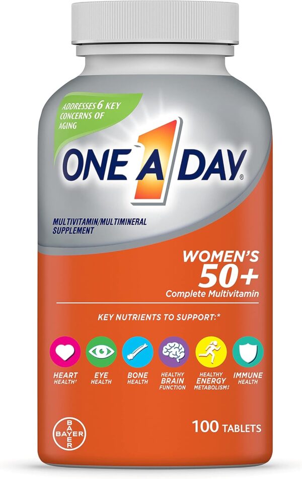 One A Day Women’s 50+ Multivitamins, Multivitamin for Women with Vitamin A, C, D, E and Zinc for Immune Health Support*, Calcium & more, 100 count - Image 2