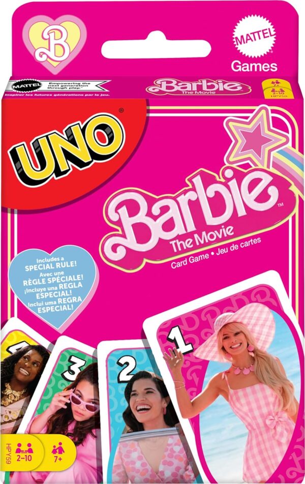 Mattel Games UNO Barbie The Movie Card Game for Kids & Adults Featuring Characters from The Movie & Special Rule, 2 to 10 Players - Image 2