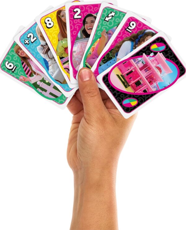 Mattel Games UNO Barbie The Movie Card Game for Kids & Adults Featuring Characters from The Movie & Special Rule, 2 to 10 Players - Image 4