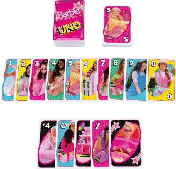 Mattel Games UNO Barbie The Movie Card Game for Kids & Adults Featuring Characters from The Movie & Special Rule, 2 to 10 Players - Image 5