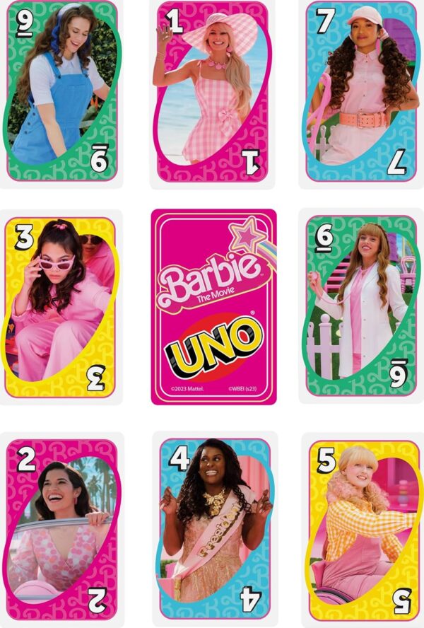 Mattel Games UNO Barbie The Movie Card Game for Kids & Adults Featuring Characters from The Movie & Special Rule, 2 to 10 Players - Image 6