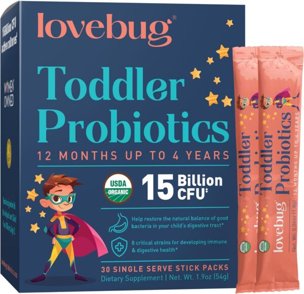 Lovebug Award Winning Probiotics | Constipation & Stomach Discomfort | Softer Bowel Movements | Easy-to-Take Powder | Ages 12 Months to 4 Years | 30 Packets - Image 2