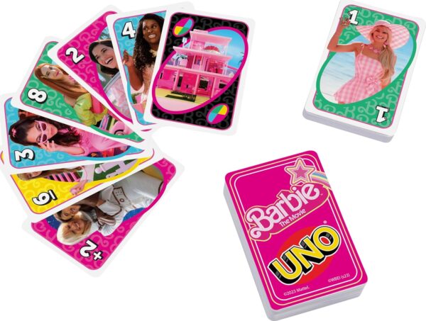 Mattel Games UNO Barbie The Movie Card Game for Kids & Adults Featuring Characters from The Movie & Special Rule, 2 to 10 Players - Image 3