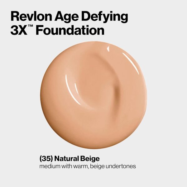 Revlon Liquid Foundation, Age Defying 3XFace Makeup, Anti-Aging and Firming Formula, SPF 30, Longwear Medium Buildable Coverage with Natural Finish, 035 Natural Beige, 1 Fl Oz - Image 4