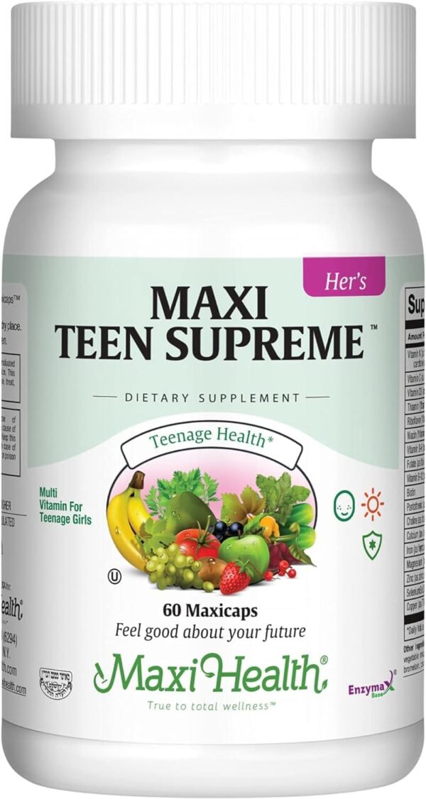 Maxi Health Teen Supreme Hers Vitamins for Teen Girls (120) - Women's Multivitamin for Energy, Immune Boost, Body & Brain Growth - Womens Multi Vitamins Including D3, Iron, Calcium, Digestive Enzyme - Image 2