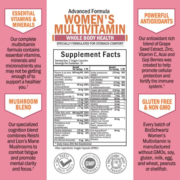 Multivitamin for Women with Vitamin D3 - Multivitamins for Bone Breast Skin Joint Energy - Vitamins for Immunity Support - Immune System Boost Natural Immune Defense - Joint Support Supplement - 60Ct - Image 5