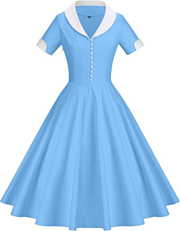 GownTown Womens 1950s Cape Collar Vintage Swing Stretchy Dresses - Image 2