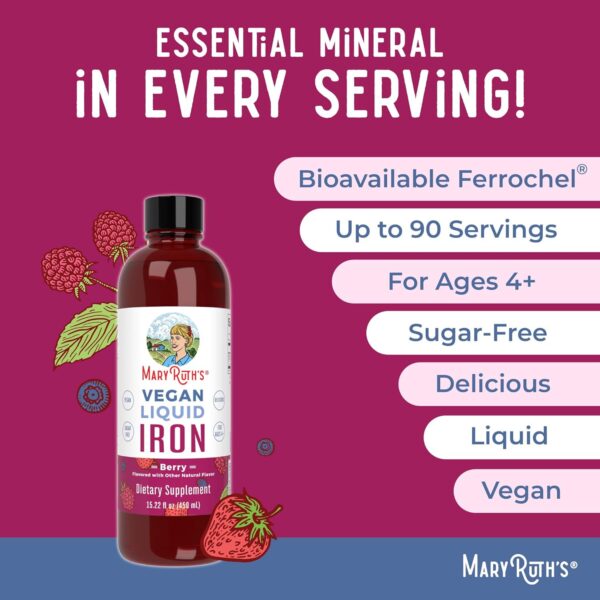 MaryRuth Organics Iron Supplement for Women Men & Kids, Liquid Iron Supplement for Women Men & Kids, Iron for Healthy Blood & Oxygen, Ages 4 & Up, Sugar Free, Vegan, Non-GMO, Gluten Free, 15.22 Fl Oz - Image 8