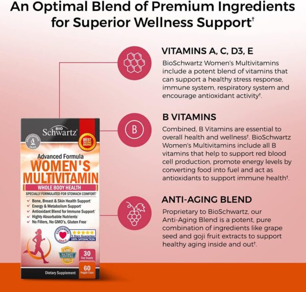 Multivitamin for Women with Vitamin D3 - Multivitamins for Bone Breast Skin Joint Energy - Vitamins for Immunity Support - Immune System Boost Natural Immune Defense - Joint Support Supplement - 60Ct - Image 4