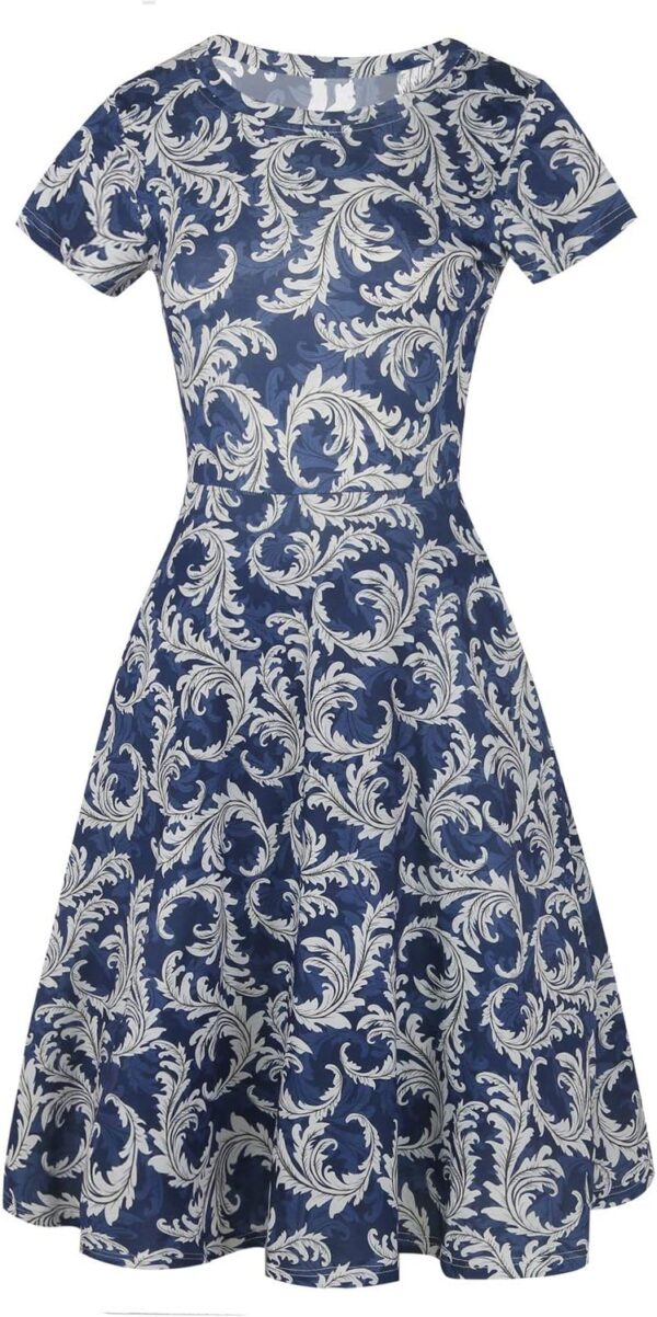 Women's Elegant Vintage Summer Casual Floral Print Work Party Swing A-Line Dress with Pockets H162 - Image 4