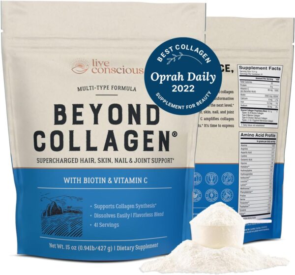 Live Conscious Beyond Collagen Multi Collagen Powder for Women w/Types I, II, III, V & X - Keto Friendly, Hydrolyzed Collagen Peptides Powder Blend w/Biotin & Vitamin C 41 Servings - Image 2