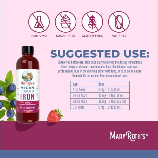 MaryRuth Organics Iron Supplement for Women Men & Kids, Liquid Iron Supplement for Women Men & Kids, Iron for Healthy Blood & Oxygen, Ages 4 & Up, Sugar Free, Vegan, Non-GMO, Gluten Free, 15.22 Fl Oz - Image 7