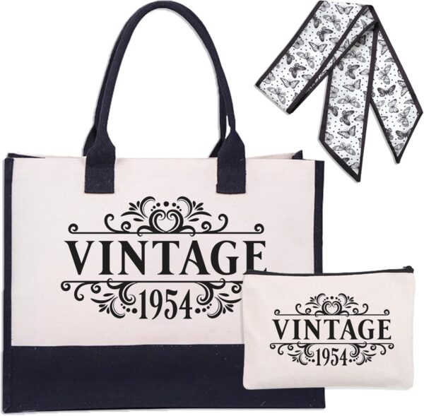 70th Birthday Gifts for Women,Vintage 1954 Birthday Gifts for Women Canvas Tote Bag and Small Makeup Bag Best Gifts for 70 year old Woman Friend Sister Aunt Mom - Image 2