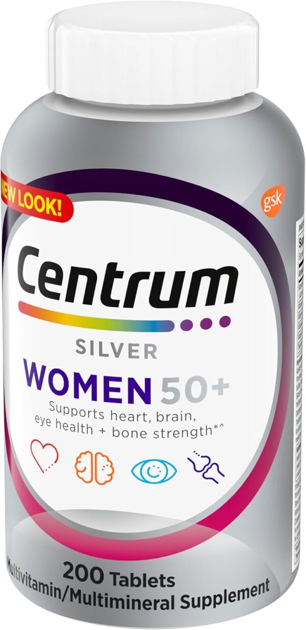 Centrum Silver Women's Multivitamin for Women 50 Plus, Multivitamin/Multimineral Supplement with Vitamin D3, B Vitamins, Non-GMO Ingredients, Supports Memory and Cognition in Older Adults - 200 Ct - Image 2