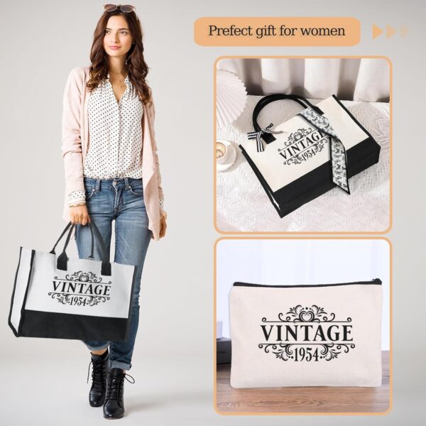 70th Birthday Gifts for Women,Vintage 1954 Birthday Gifts for Women Canvas Tote Bag and Small Makeup Bag Best Gifts for 70 year old Woman Friend Sister Aunt Mom - Image 5