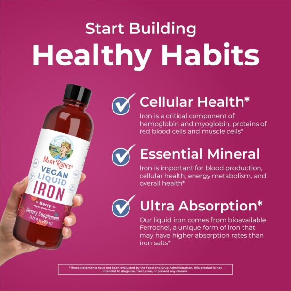 MaryRuth Organics Iron Supplement for Women Men & Kids, Liquid Iron Supplement for Women Men & Kids, Iron for Healthy Blood & Oxygen, Ages 4 & Up, Sugar Free, Vegan, Non-GMO, Gluten Free, 15.22 Fl Oz - Image 3