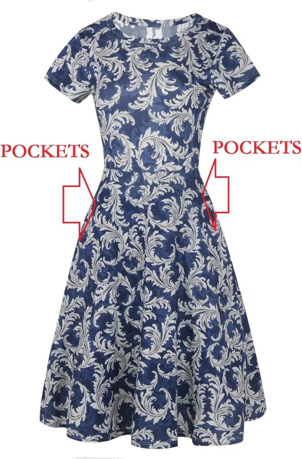 Women's Elegant Vintage Summer Casual Floral Print Work Party Swing A-Line Dress with Pockets H162 - Image 7