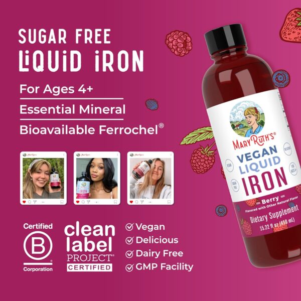 MaryRuth Organics Iron Supplement for Women Men & Kids, Liquid Iron Supplement for Women Men & Kids, Iron for Healthy Blood & Oxygen, Ages 4 & Up, Sugar Free, Vegan, Non-GMO, Gluten Free, 15.22 Fl Oz - Image 5