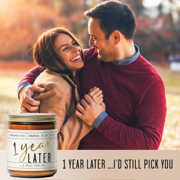 1 Year Anniversary Gifts for Girlfriend or Wife - '1 Year Later' Candle, w/Sandalwood Rose - infused w/Essential Oils I 1st Anniversary Gift I One Year Anniversary Gifts for Her I 50Hr Burn, USA Made - Image 6