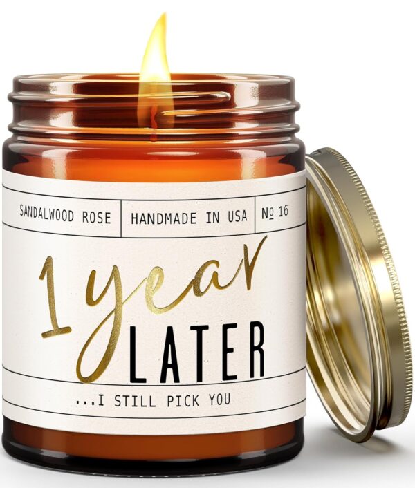 1 Year Anniversary Gifts for Girlfriend or Wife - '1 Year Later' Candle, w/Sandalwood Rose - infused w/Essential Oils I 1st Anniversary Gift I One Year Anniversary Gifts for Her I 50Hr Burn, USA Made - Image 2