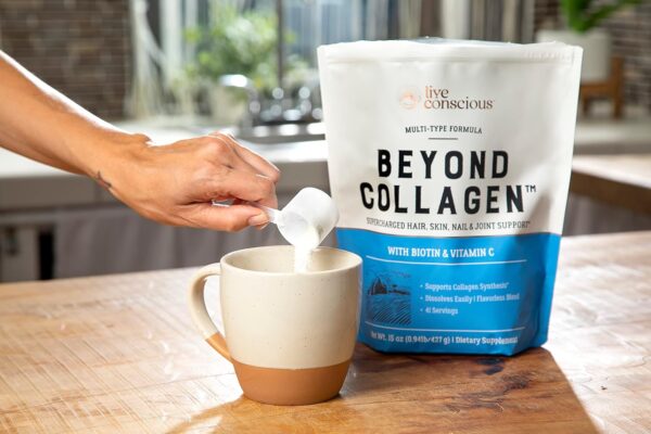 Live Conscious Beyond Collagen Multi Collagen Powder for Women w/Types I, II, III, V & X - Keto Friendly, Hydrolyzed Collagen Peptides Powder Blend w/Biotin & Vitamin C 41 Servings - Image 8