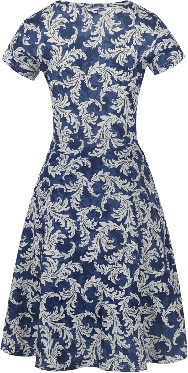 Women's Elegant Vintage Summer Casual Floral Print Work Party Swing A-Line Dress with Pockets H162 - Image 5