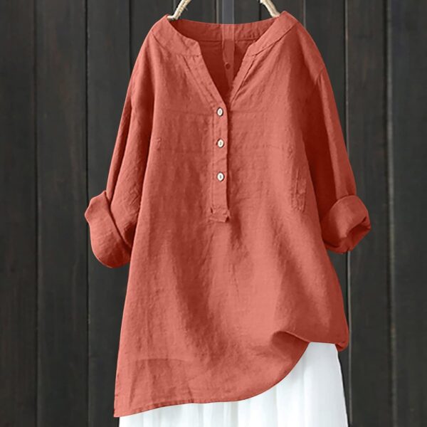 Women's Plus Size Cotton Linen Dress Tops Button Up Shirts dress Casual Fall Blouse to Wear with Leggings - Image 3