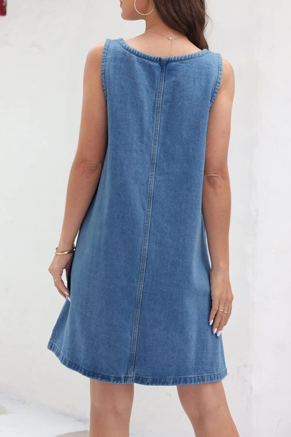 BZB Women's Sleeveless Casual Denim Dress Crewneck Vintage Overall Mini Dress with Pockets - Image 7