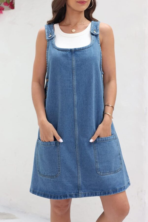 BZB Women's Sleeveless Casual Denim Dress Crewneck Vintage Overall Mini Dress with Pockets - Image 4