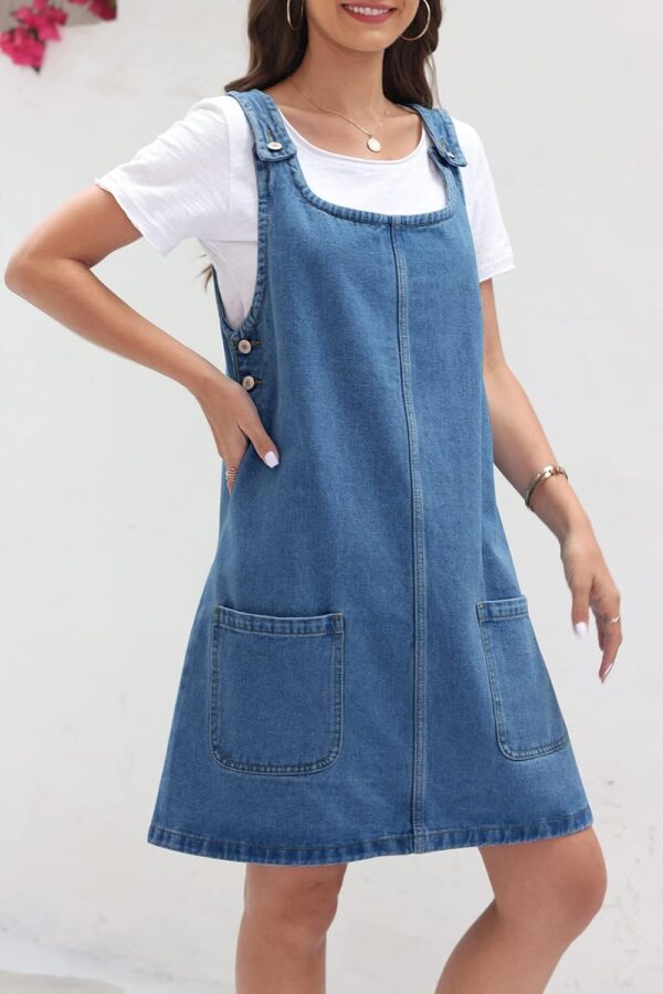 BZB Women's Sleeveless Casual Denim Dress Crewneck Vintage Overall Mini Dress with Pockets - Image 6