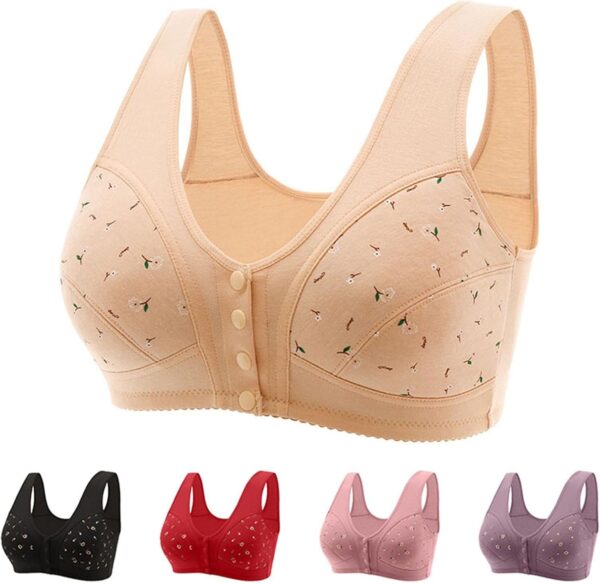 Daisy Bras for Older Women,Convenient Snap Front Close Button Cotton Bras,Full Support Wide Back No Underwire Bras - Image 5