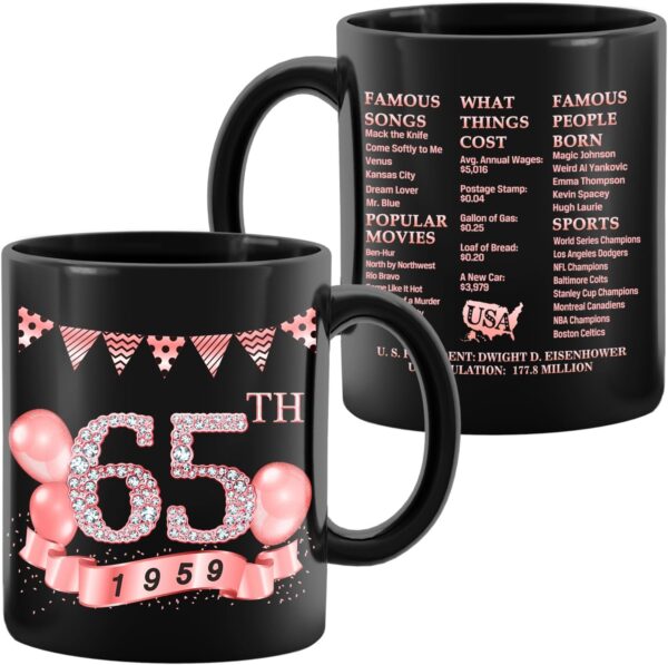 65th Birthday Gifts for Women, 1959 Old Time Information-65th Birthday Mug, 65th Birthday Gifts for Women, 65 Year Old Birthday Party Decorations, Sixty-five Birthday Mug, Milestone Birthday - Image 2