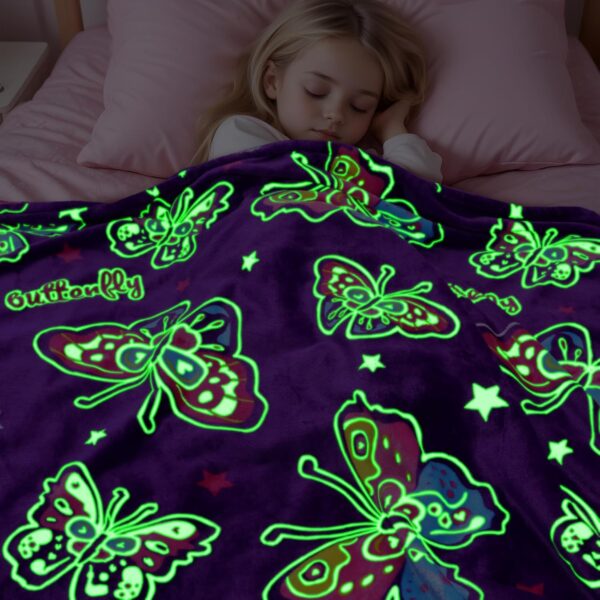 Glow in The Dark Blanket for Girls Butterfly Gifts for Women Kids Teens Soft Throw Blanket - Image 7