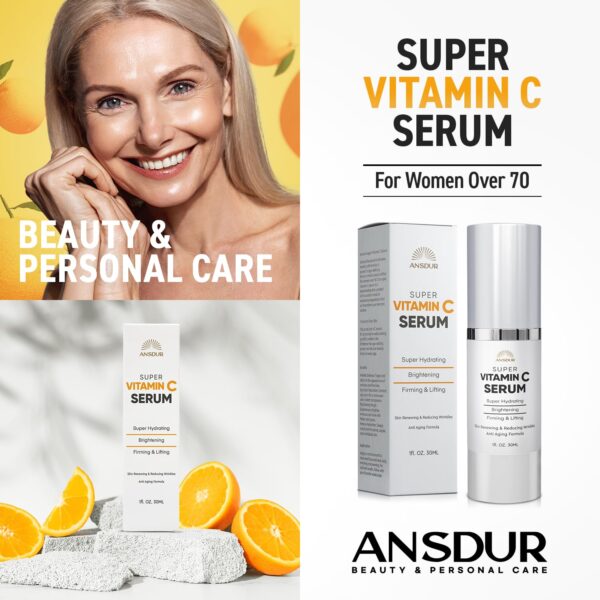 ANSDUR Super Vitamin C Serum for Women Over 70: Vitamin C Face Serum, Niacinamide, Bakuchiol, Hyaluronic Acid, Hydrating, Lifting, Reduces Aging Spots and Wrinkles - Korean Skin Care, 1 fl oz - Image 8