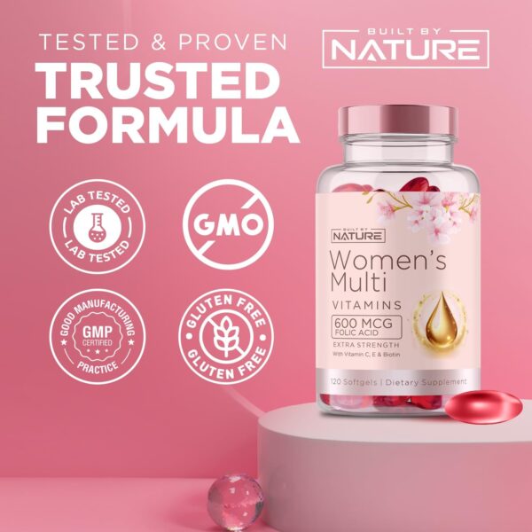 Built by Nature Vitamins for Women – Women's Complete Daily Multivitamin Supplement with A, B, C, D, E, Iron, Calcium, Magnesium and Multi Minerals – Wellness & Immune Health Support - 120 Softgels - Image 5