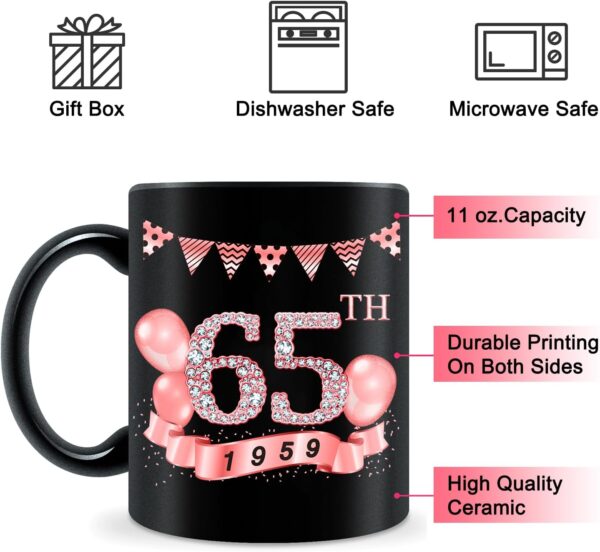 65th Birthday Gifts for Women, 1959 Old Time Information-65th Birthday Mug, 65th Birthday Gifts for Women, 65 Year Old Birthday Party Decorations, Sixty-five Birthday Mug, Milestone Birthday - Image 4